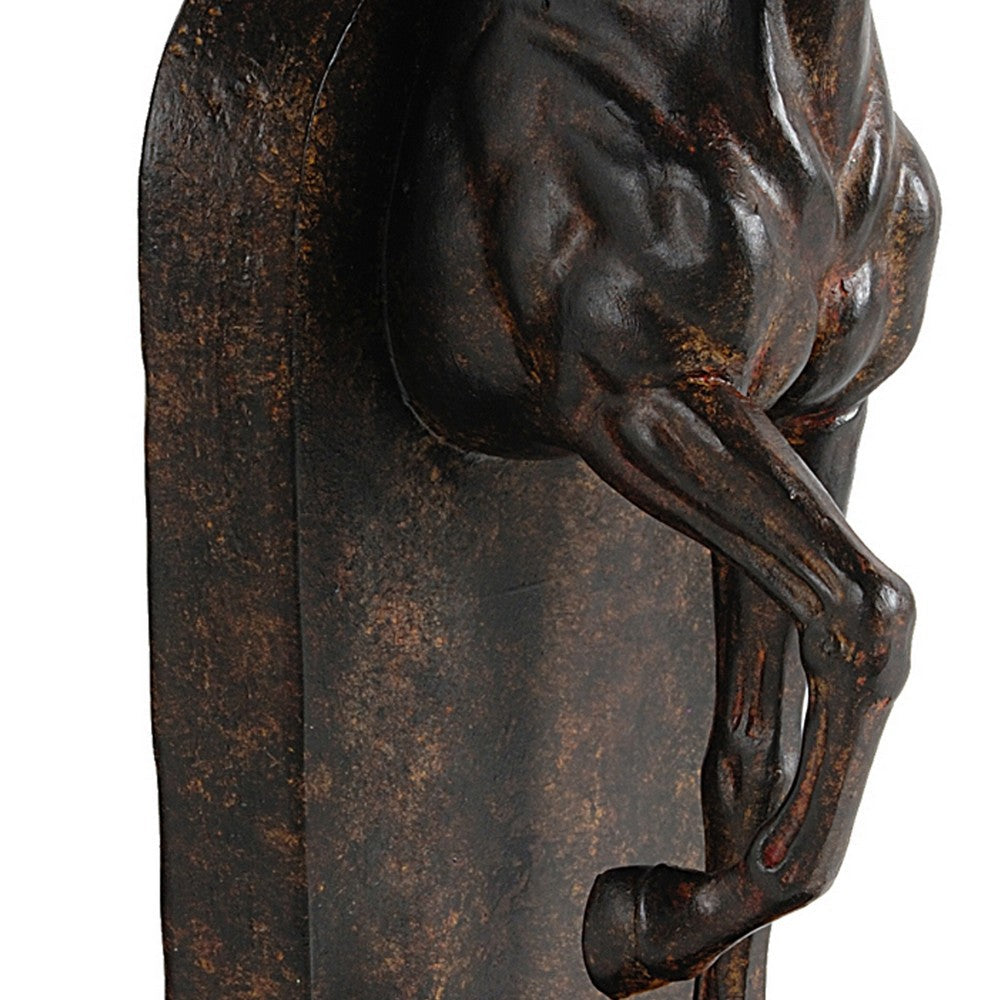 Benjara 11 Inch Modern Bookend, Trotting Horse FIgurines, Artisanal Black Finish
