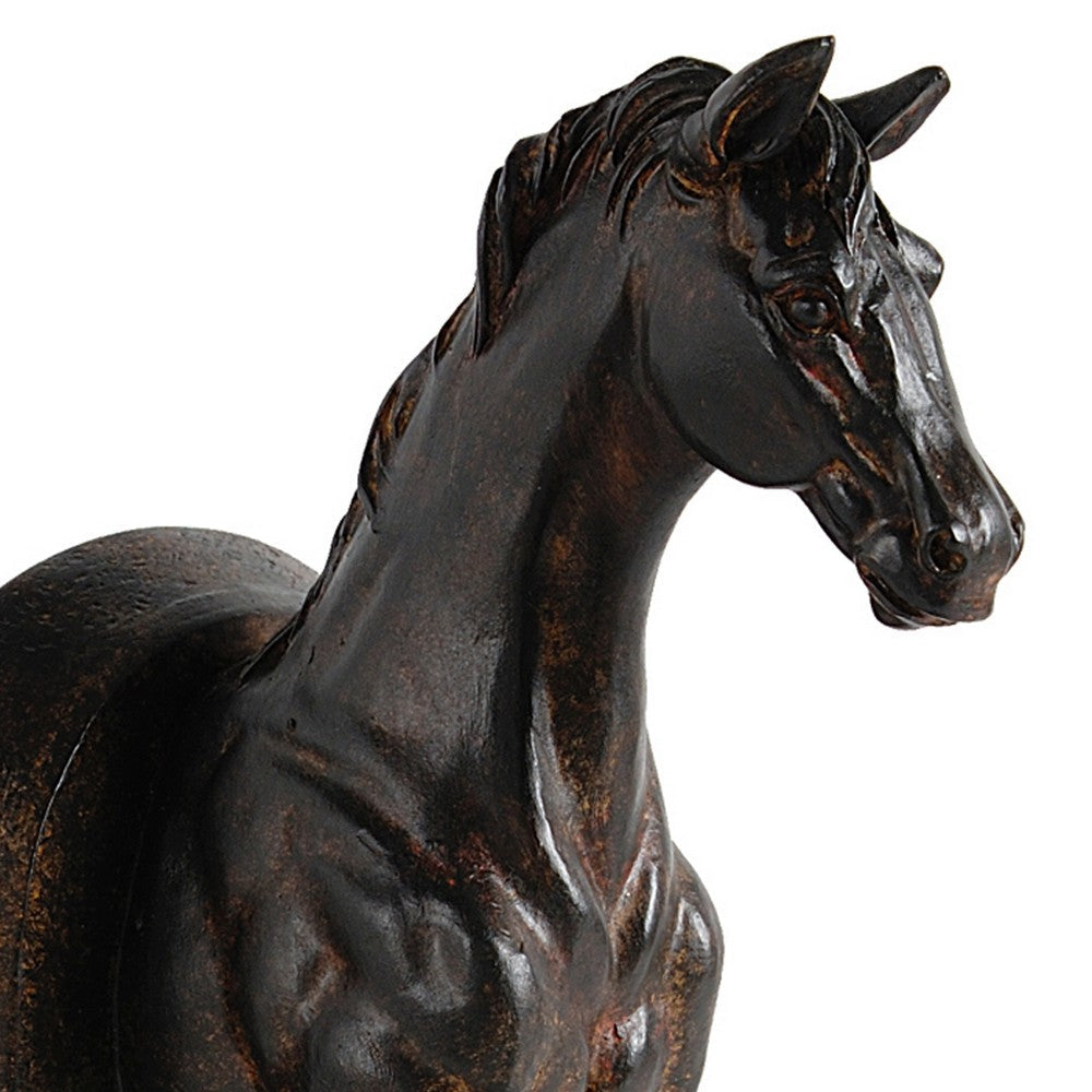 Benjara 11 Inch Modern Bookend, Trotting Horse FIgurines, Artisanal Black Finish