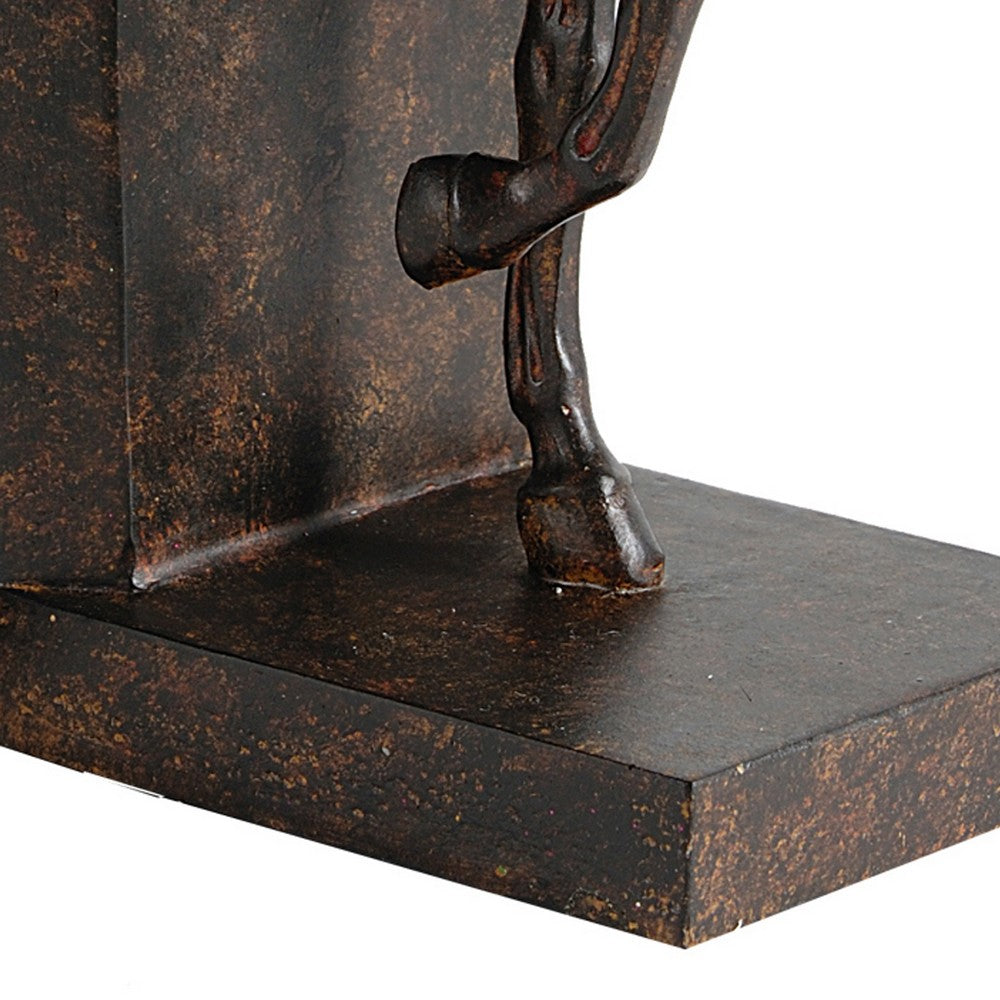 Benjara 11 Inch Modern Bookend, Trotting Horse FIgurines, Artisanal Black Finish