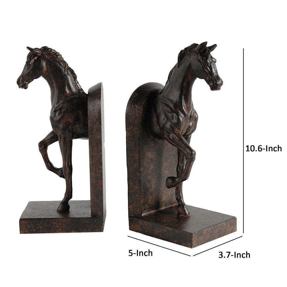 Benjara 11 Inch Modern Bookend, Trotting Horse FIgurines, Artisanal Black Finish
