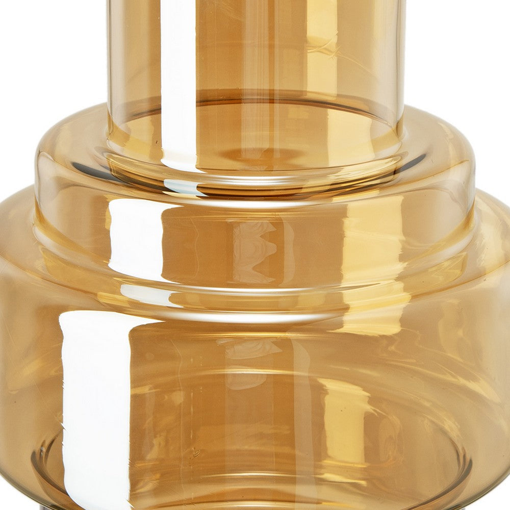 Benjara Alma 14 Inch Modern Vase, Geometric Design, Amber Luster Glass Frame