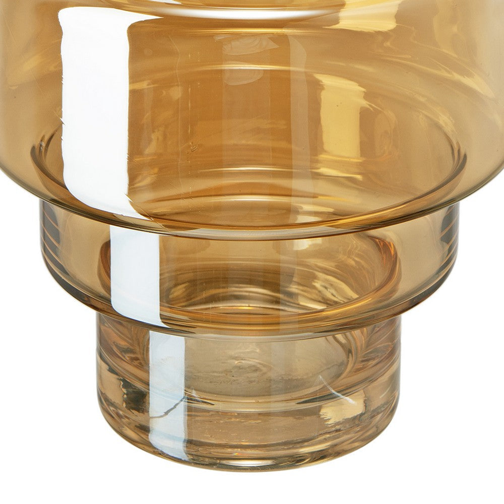 Benjara Alma 14 Inch Modern Vase, Geometric Design, Amber Luster Glass Frame