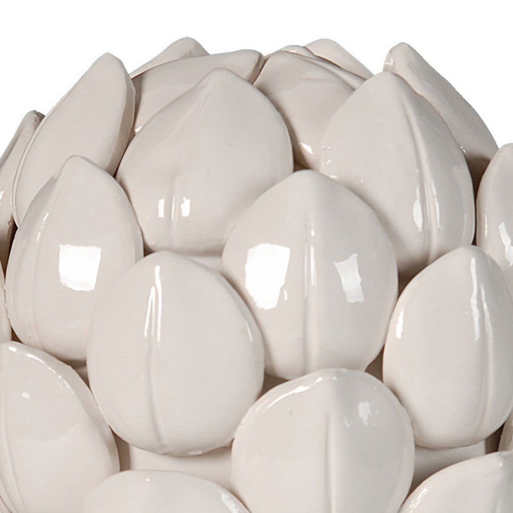 Benjara 10 Inch Artichoke Accent Decor, Standing Turned Pedestal, White Ceramic
