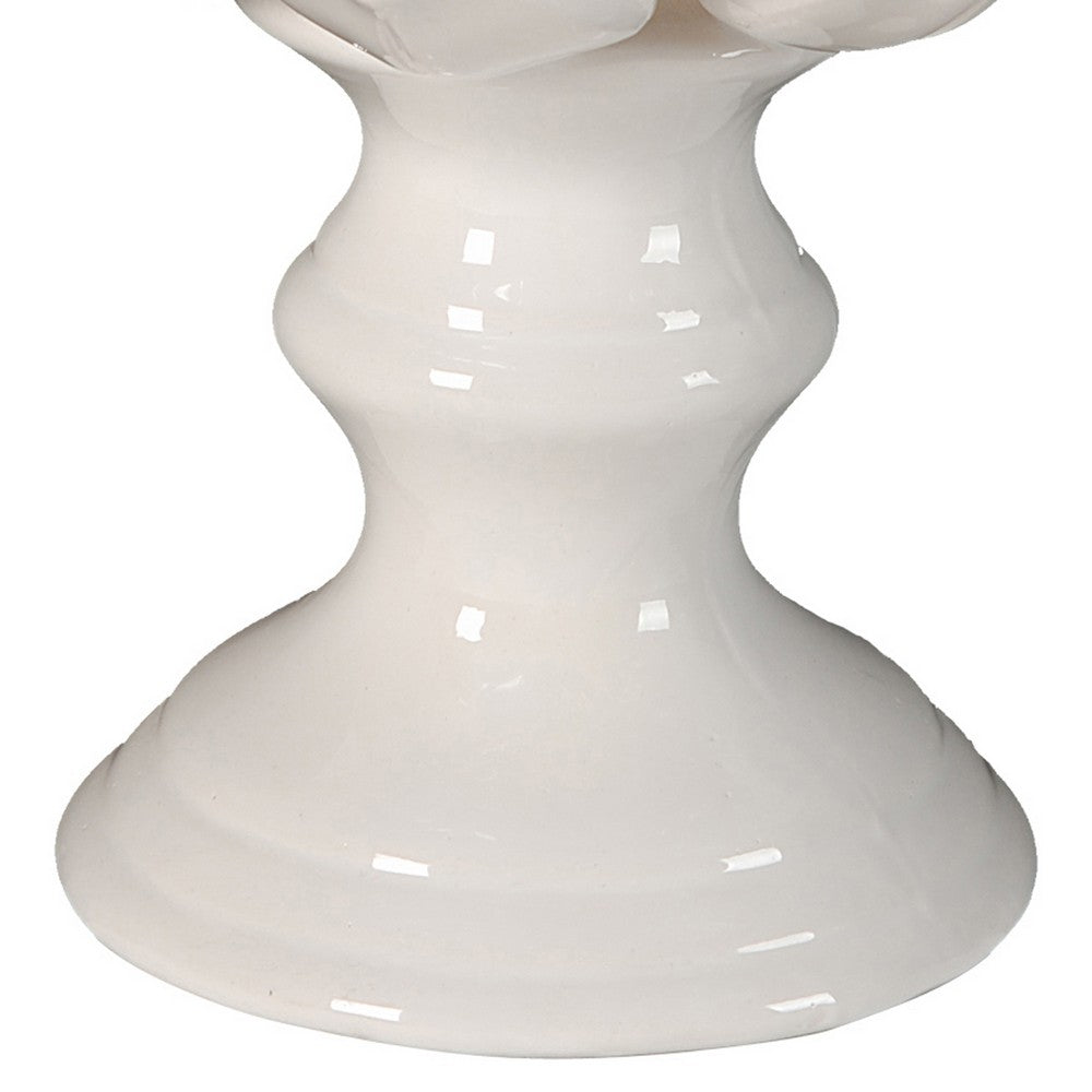 Benjara 10 Inch Artichoke Accent Decor, Standing Turned Pedestal, White Ceramic
