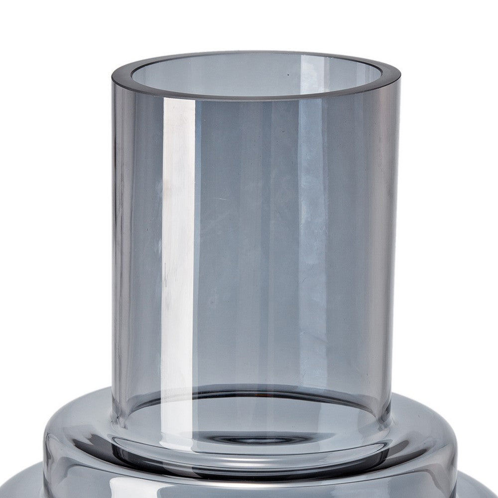 Benjara Alma 14 Inch Modern Vase, Geometric Design, Silver Luster Glass Frame