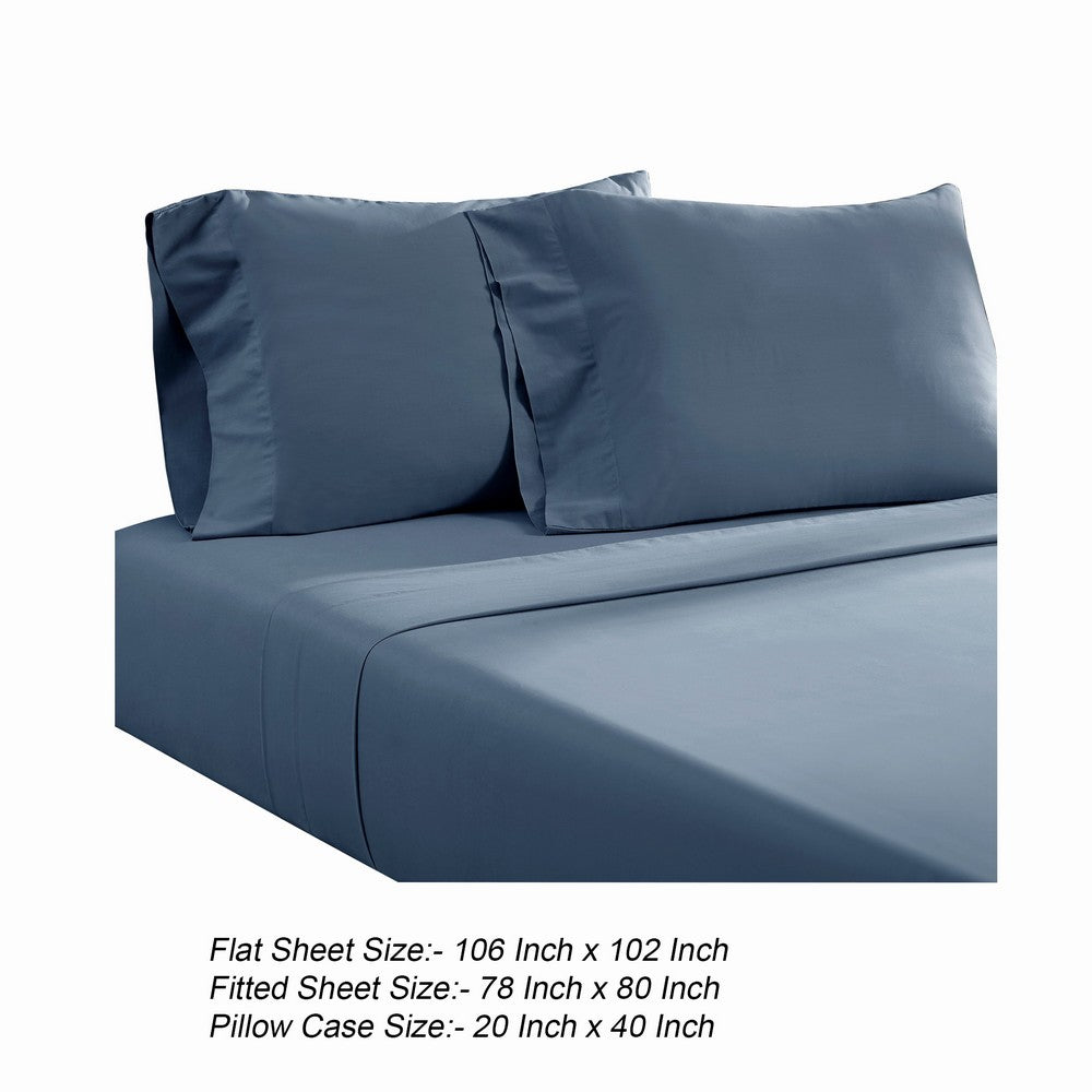 The Urban Port Ivy 4 Piece King Size Cotton Ultra Soft Bed Sheet Set, Prewashed, Dark Blue