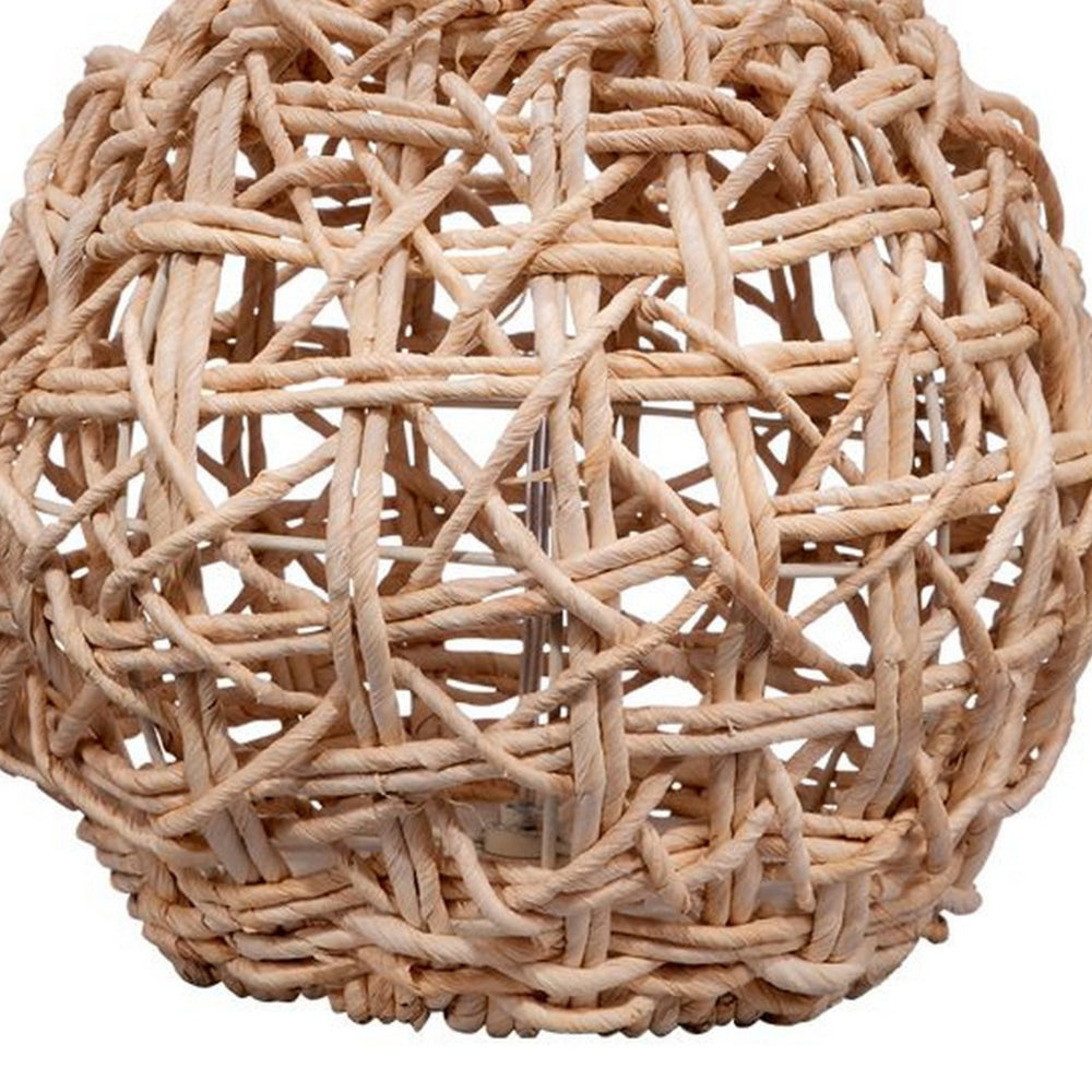 Benjara 25 Inch Table Lamp, Elegant Handwoven Rope Base, Linen Shade, Natural Brown
