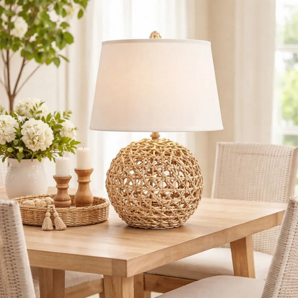 Benjara 25 Inch Table Lamp, Elegant Handwoven Rope Base, Linen Shade, Natural Brown