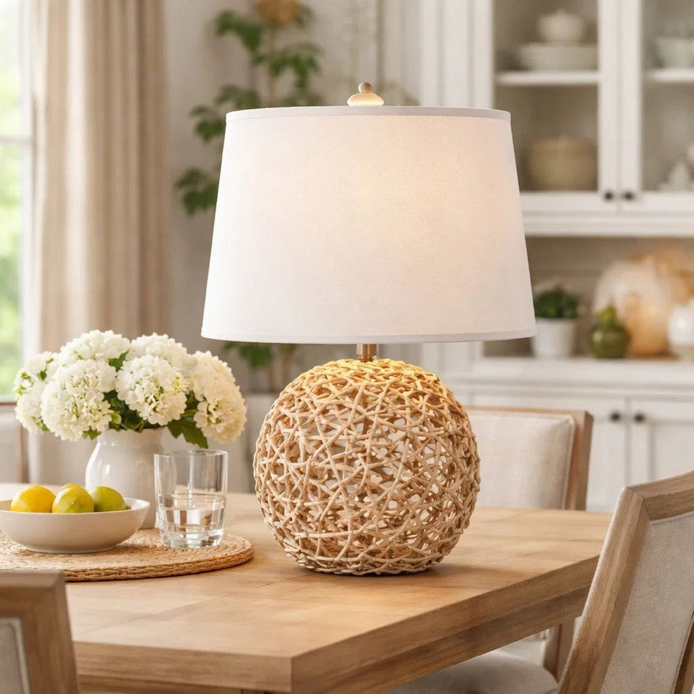 Benjara 25 Inch Table Lamp, Elegant Handwoven Rope Base, Linen Shade, Natural Brown