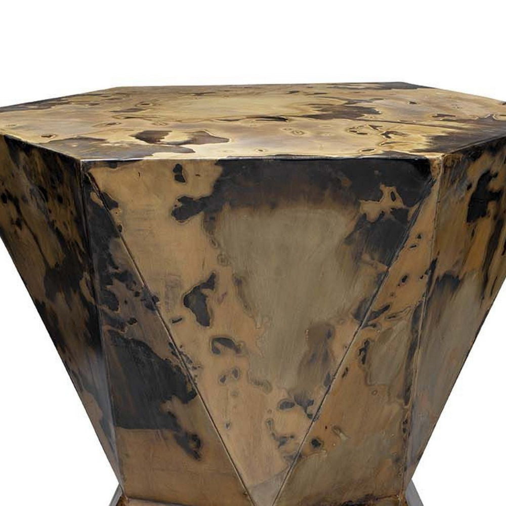 Benjara 19 Inch Modern Side End Table, Hourglass Shape, Iron Patina Finish, Gold