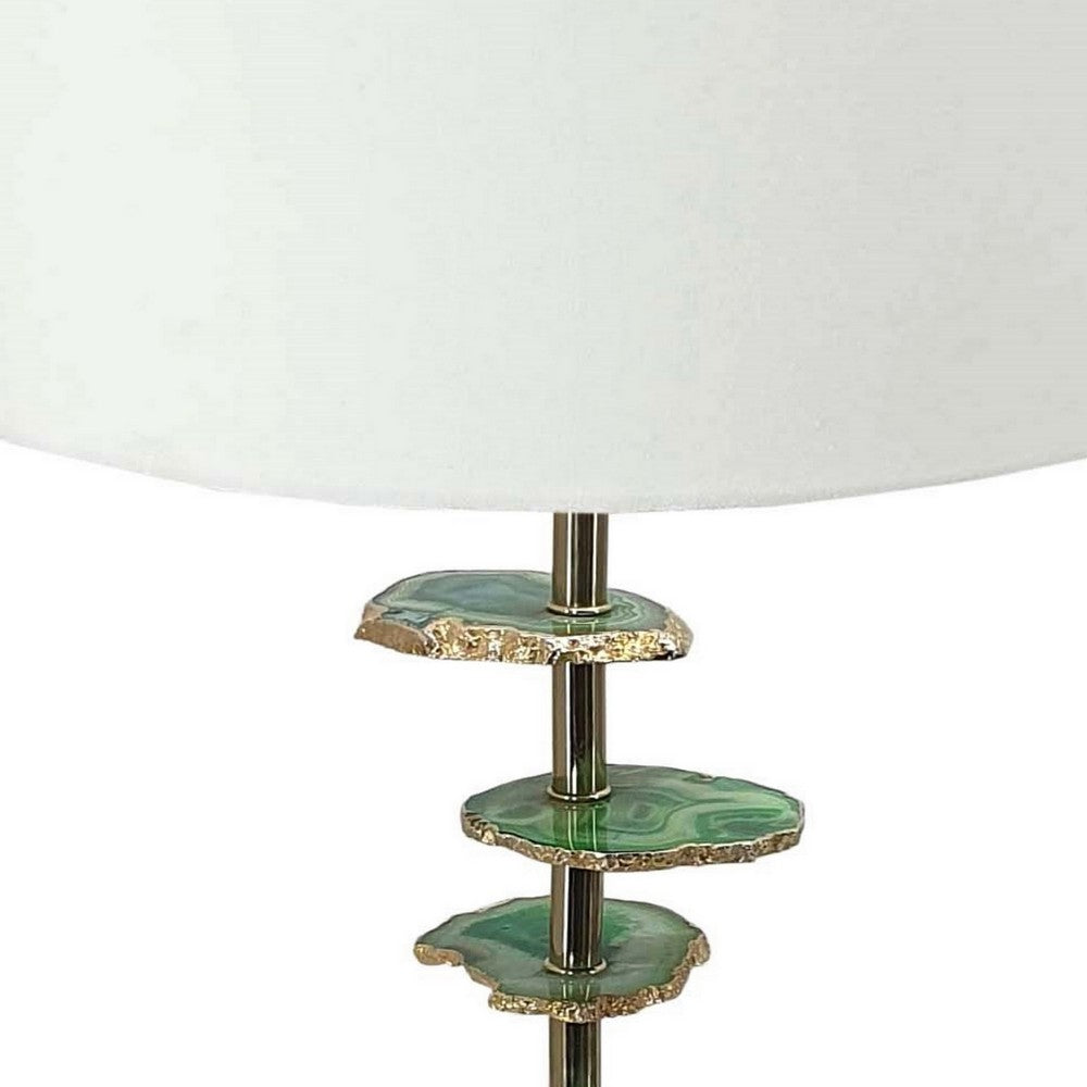 Benjara Parks 30 Inch Table Lamp With Agate Slices And Linen Drum Shade, White