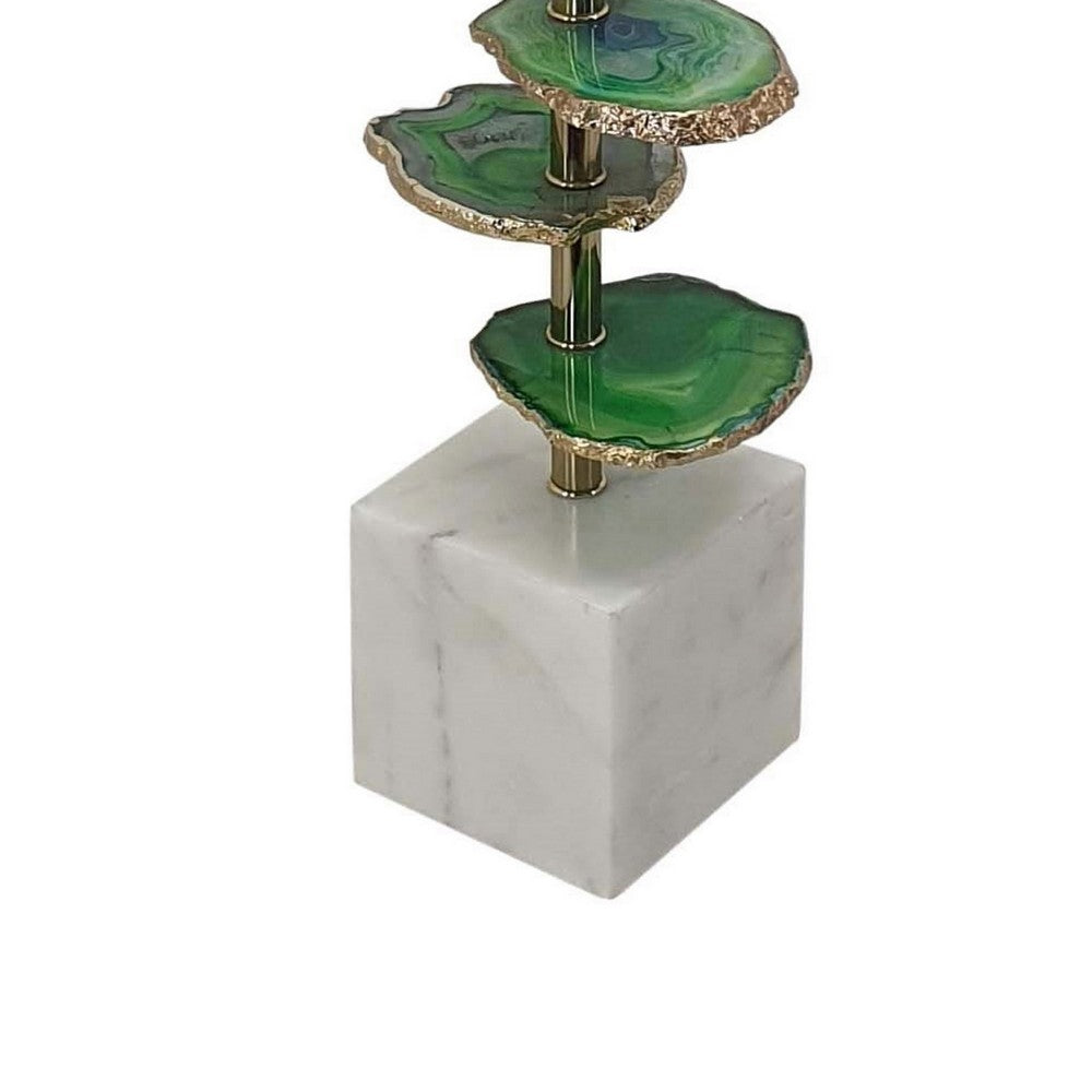 Benjara Parks 30 Inch Table Lamp With Agate Slices And Linen Drum Shade, White