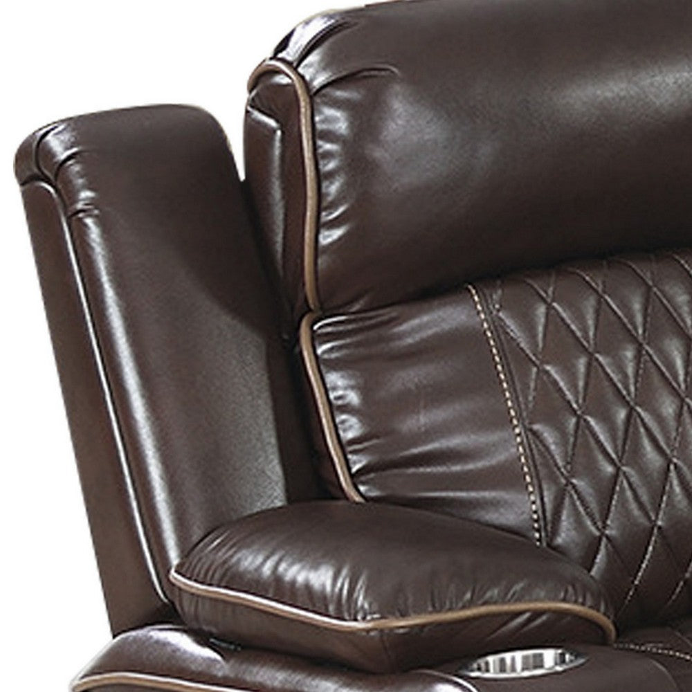 Benjara Xiu 38 Inch Power Recliner Chair, USB Port, Storage, Faux Leather, Brown