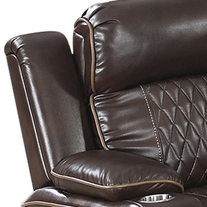 Benjara Xiu 38 Inch Power Recliner Chair, USB Port, Storage, Faux Leather, Brown