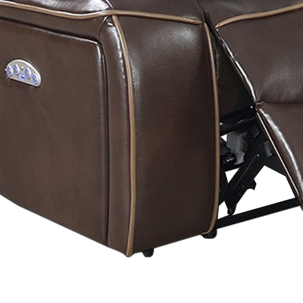 Benjara Xiu 38 Inch Power Recliner Chair, USB Port, Storage, Faux Leather, Brown