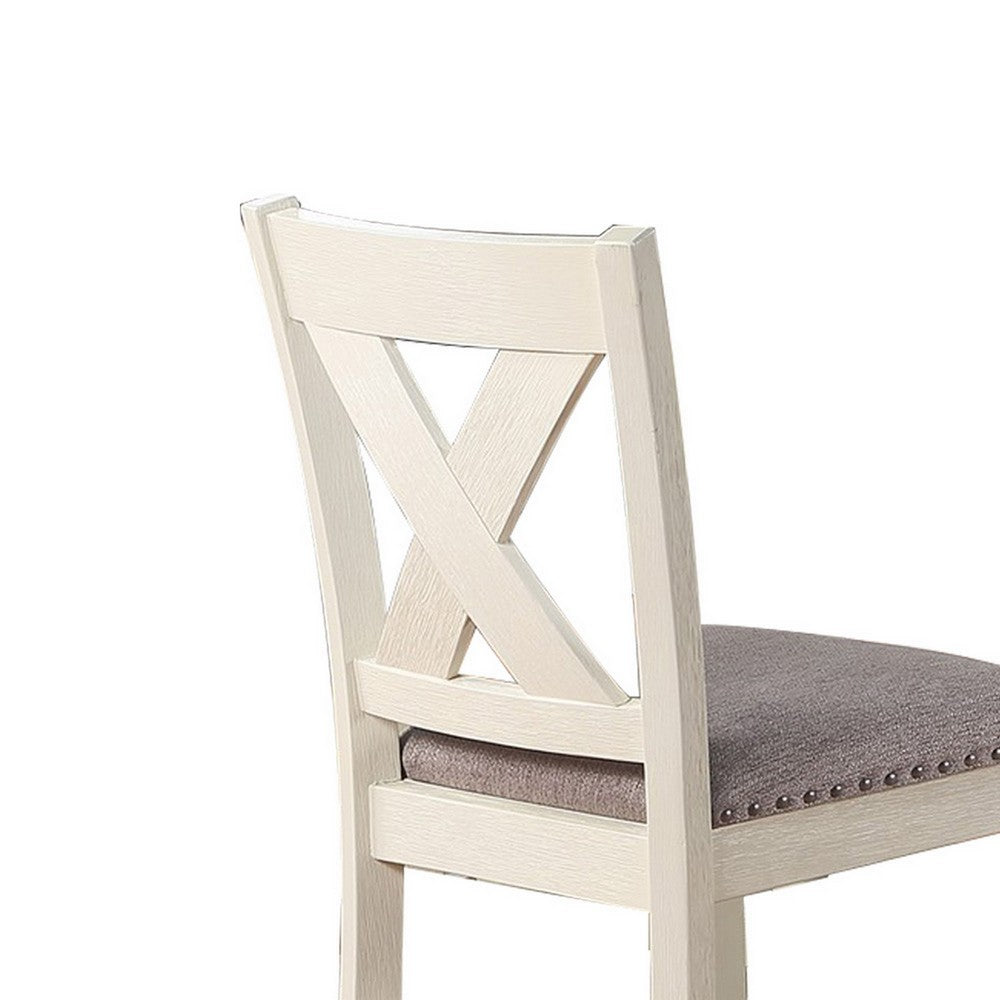 Benjara Joss 40 Inch Cottage Wood Counter Height Chair, Set of 2, Gray Seat, Cream