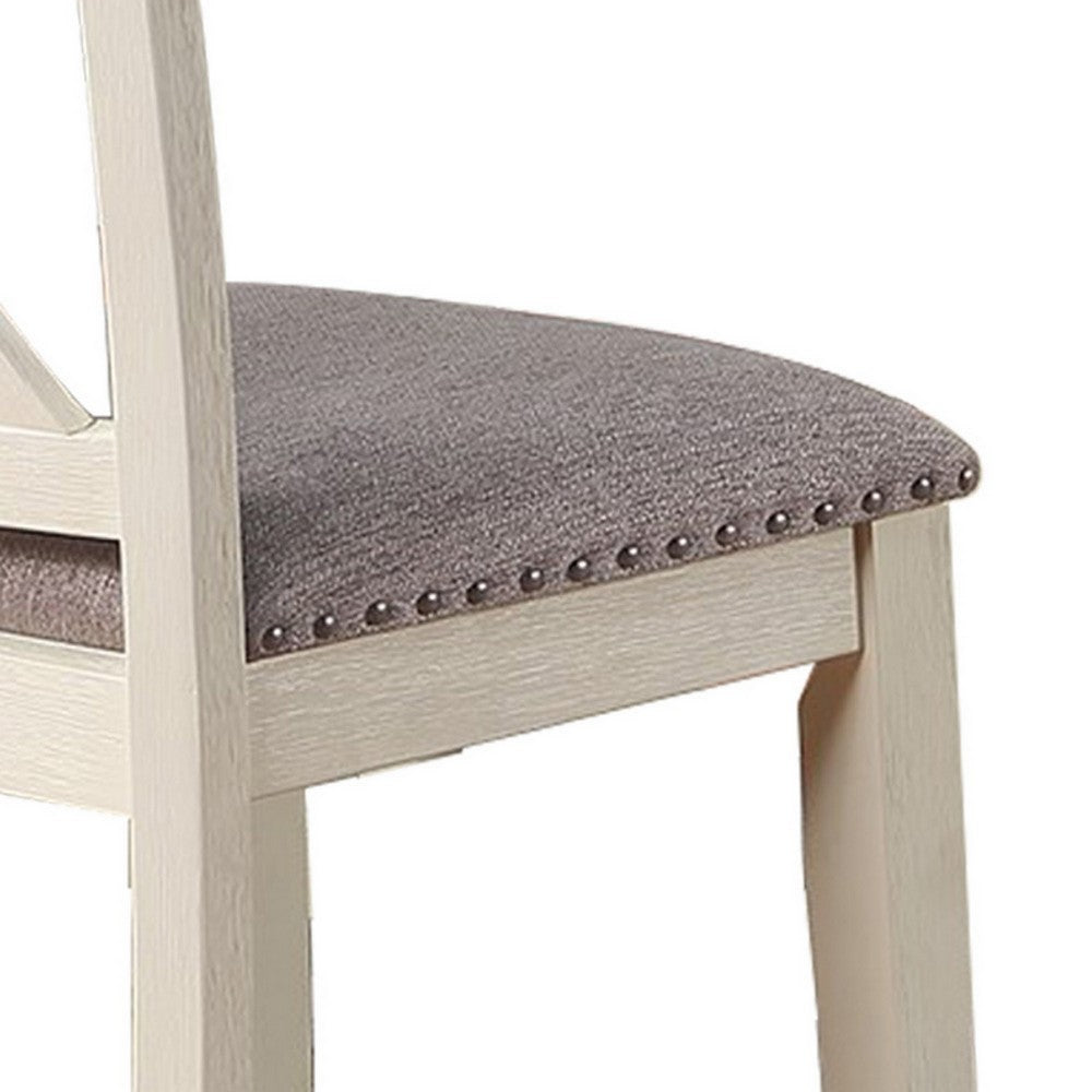Benjara Joss 40 Inch Cottage Wood Counter Height Chair, Set of 2, Gray Seat, Cream