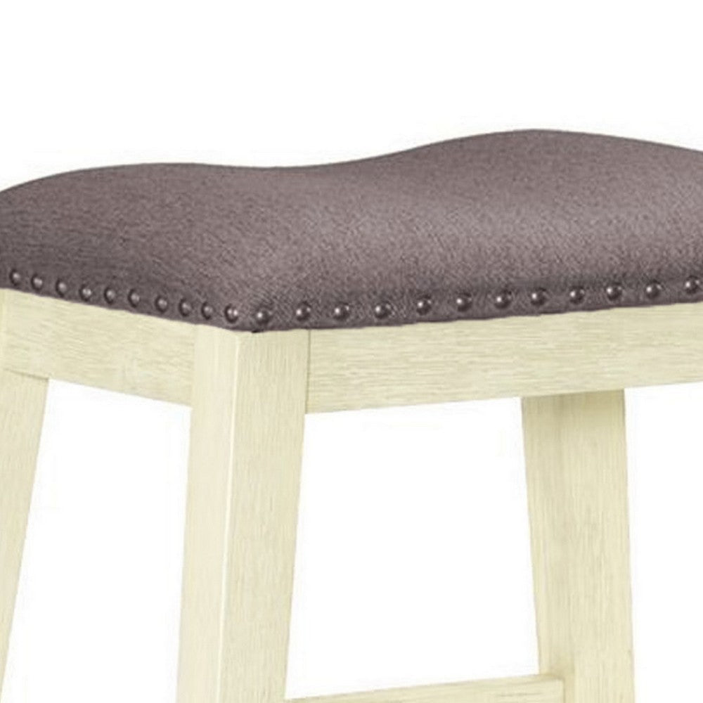Benjara Joss 24 Inch Counter Stool, Gray Cushioning, Saddle Seat, Set of 2, Cream