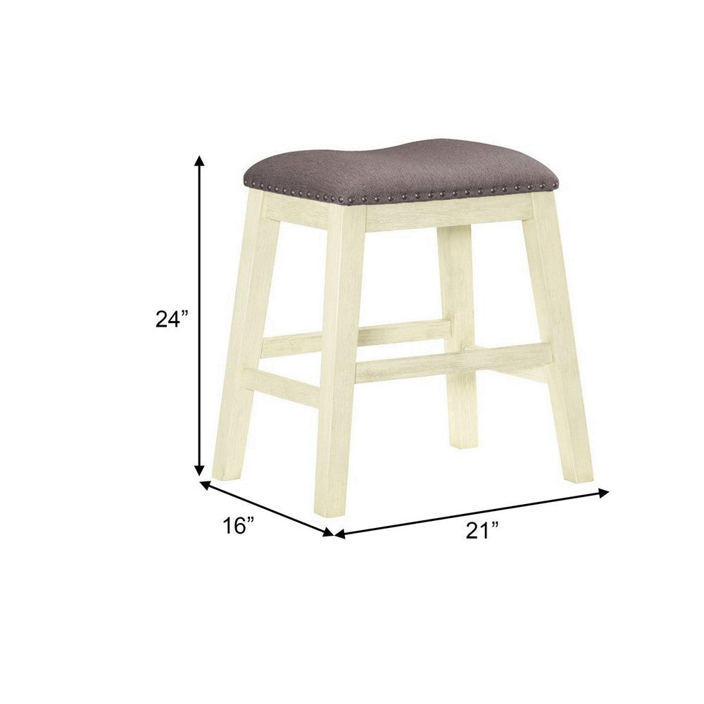 Benjara Joss 24 Inch Counter Stool, Gray Cushioning, Saddle Seat, Set of 2, Cream