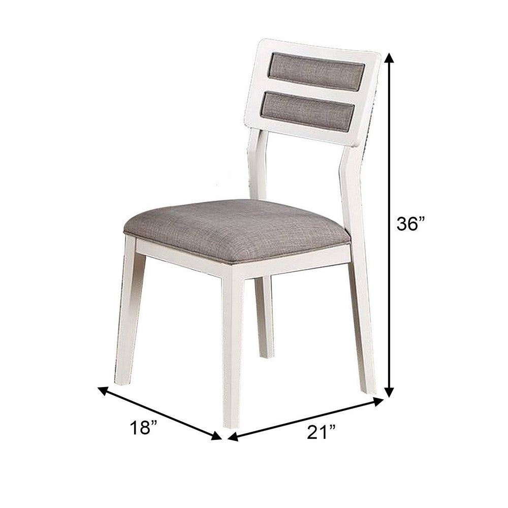 Benjara Kya 21 Inch 2 Tone Dining Chair, Ladder Back, Gray Seat, Set of 2, White