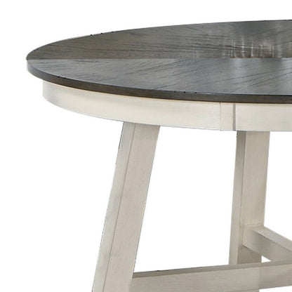 Benjara 48 Inch Round Dining Table, 2 Tone Dark Veneer Top, Crisp White Base
