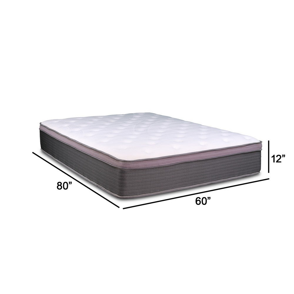 Benjara Cari 12 Inch Hybrid Queen Size Mattress, Cool Gel Memory Foam, Pocket Coil