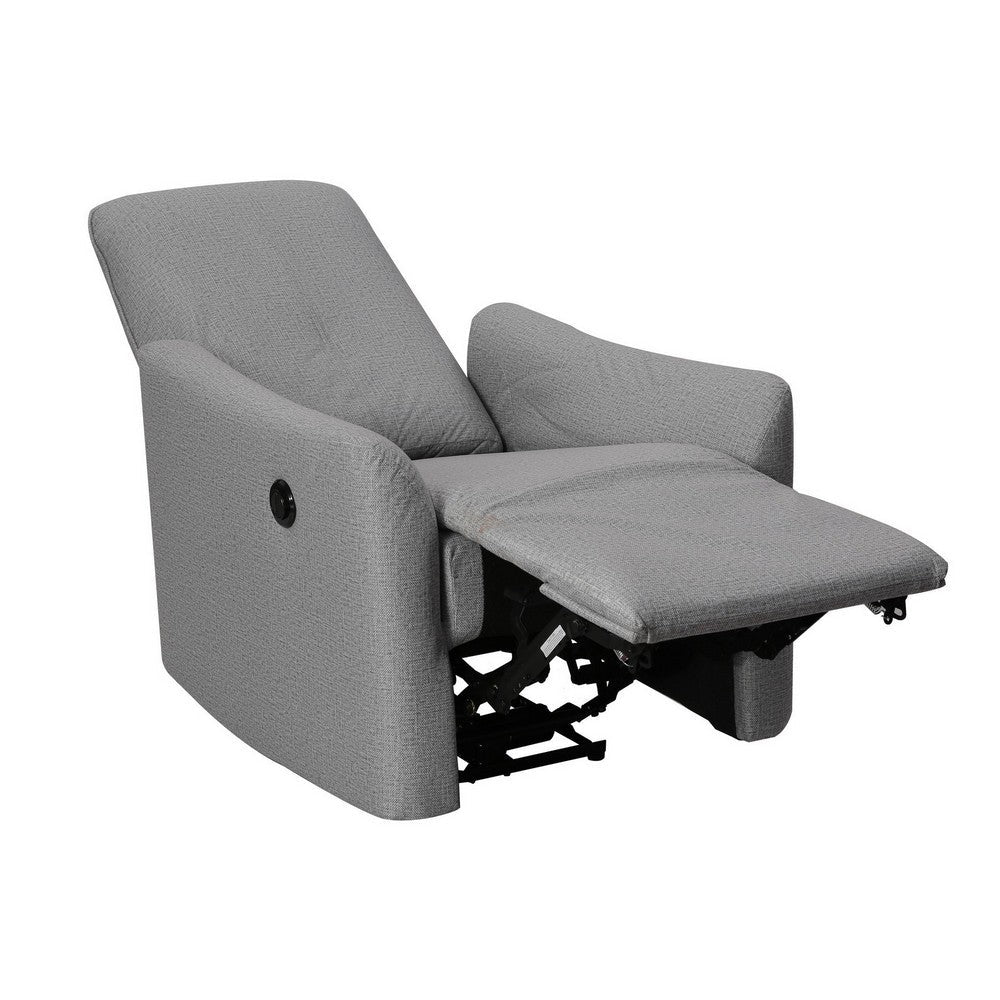 Benjara 35 Inch Modern Power Recliner Chair, Touch Control Button, Gray Fabric