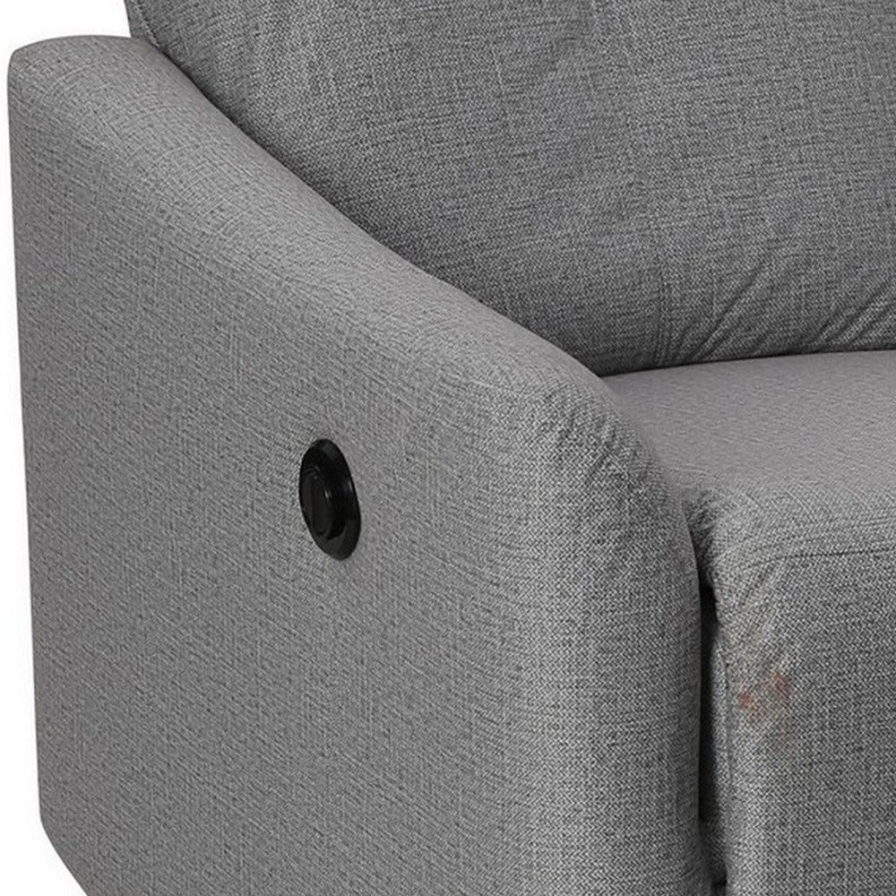 Benjara 35 Inch Modern Power Recliner Chair, Touch Control Button, Gray Fabric