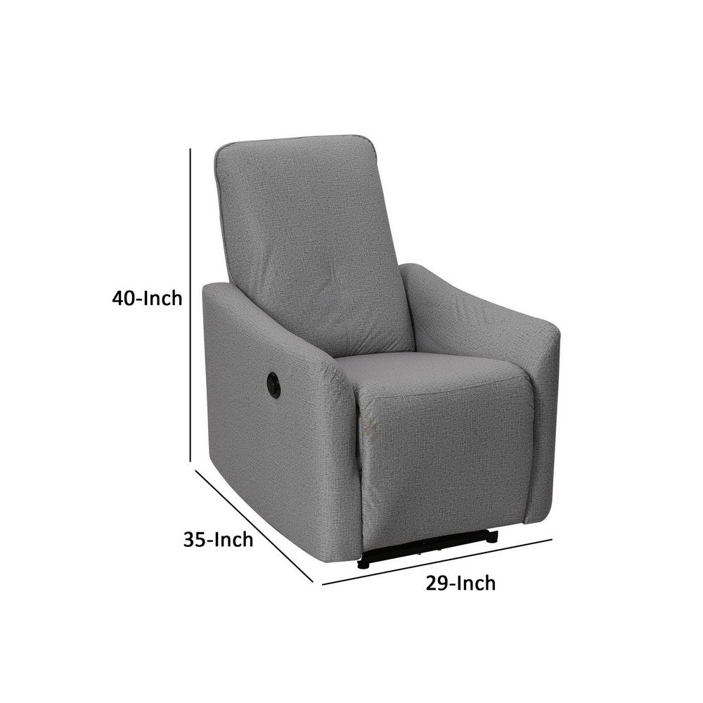 Benjara 35 Inch Modern Power Recliner Chair, Touch Control Button, Gray Fabric