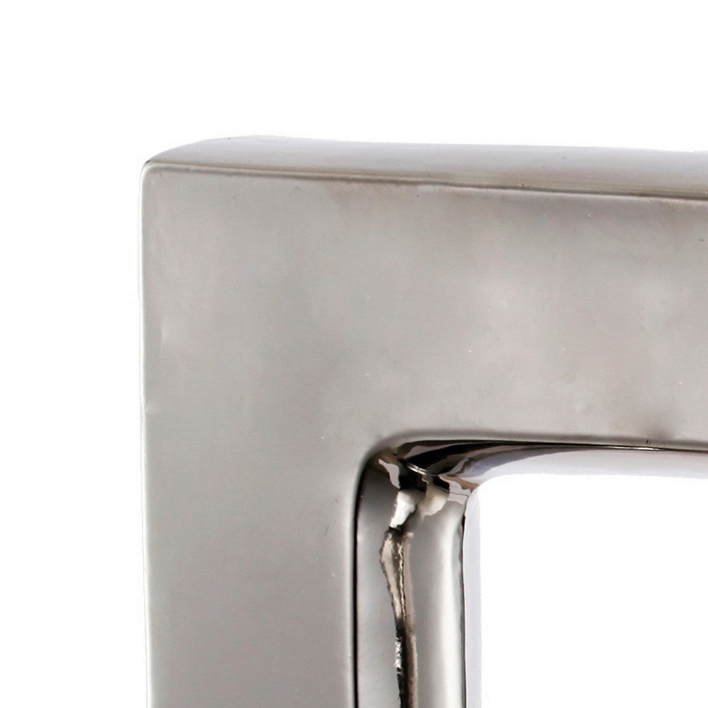 Benjara 16 Inch Modern Vase, Artisanal Keyhole Design, Metallic Silver Stoneware