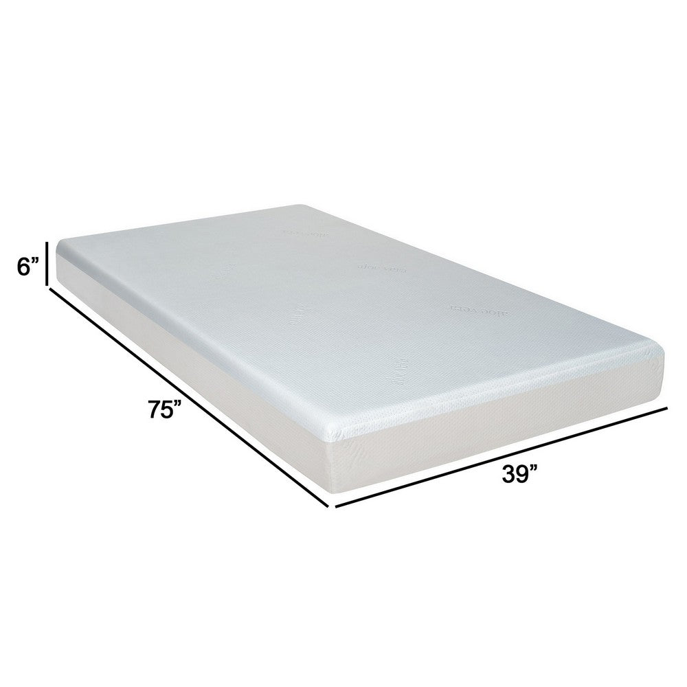 Benjara Que 6 Inch Twin Size Memory Foam Mattress, Gel Infused, Fabric Upholstery