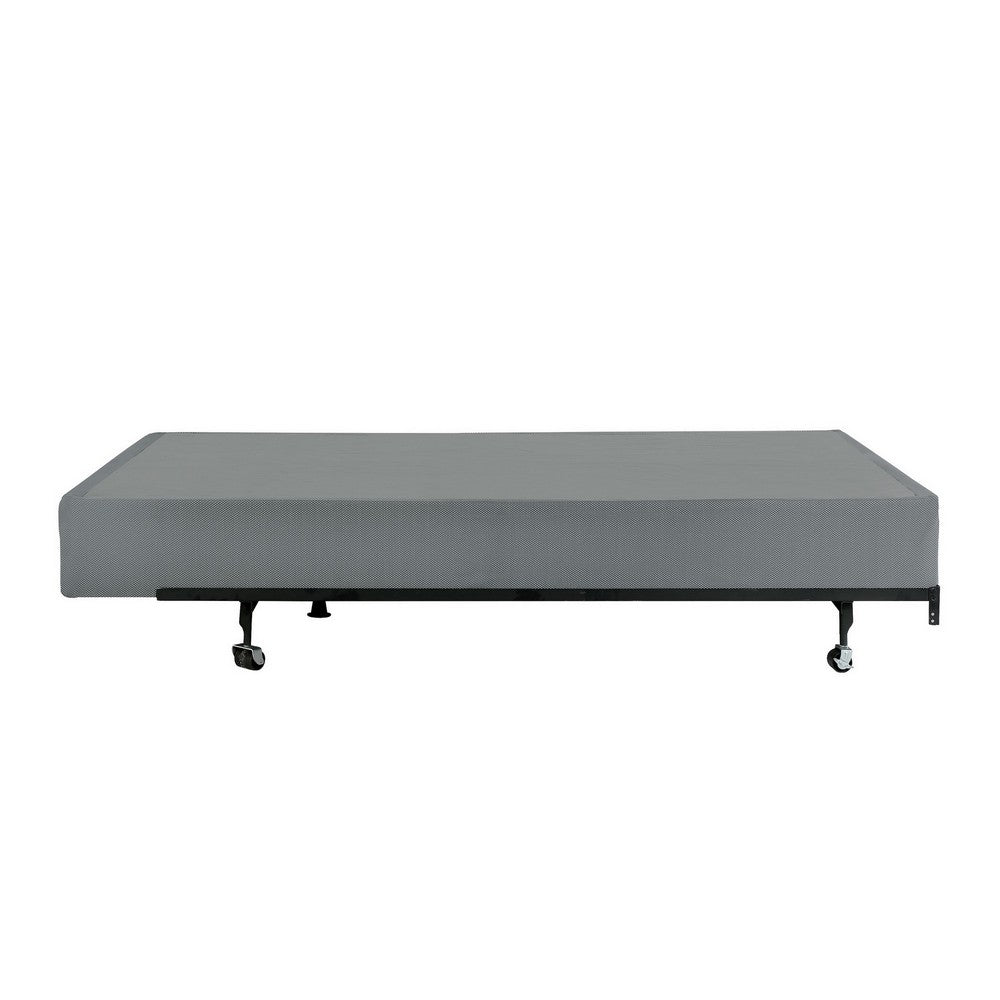 Benjara Dio 9 Inch Full Size Mattress Foundation Base, Polyester, Metal Frame