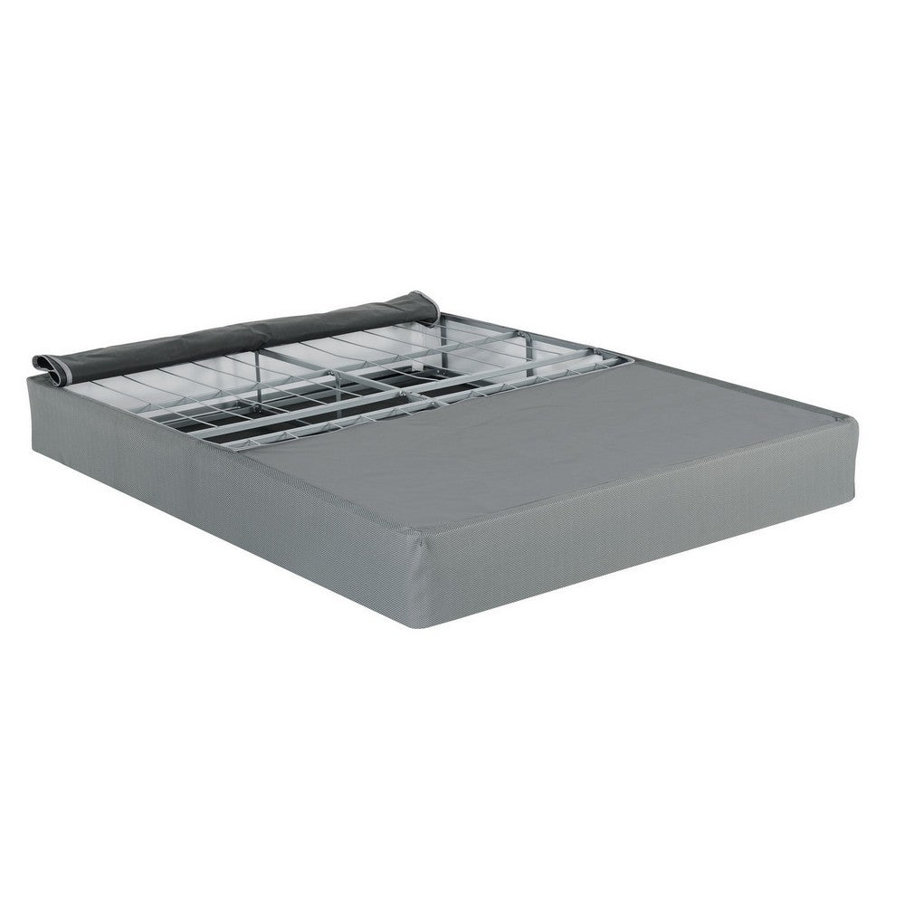 Benjara Dio 9 Inch Full Size Mattress Foundation Base, Polyester, Metal Frame