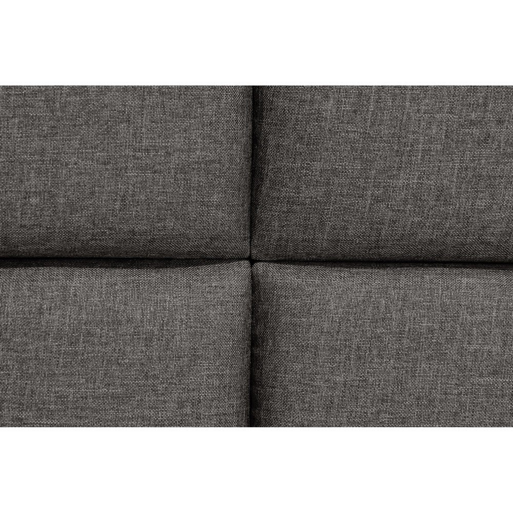 Benjara Rin Queen Size Platform Bed, Charcoal Gray Upholstery, Panel Headboard