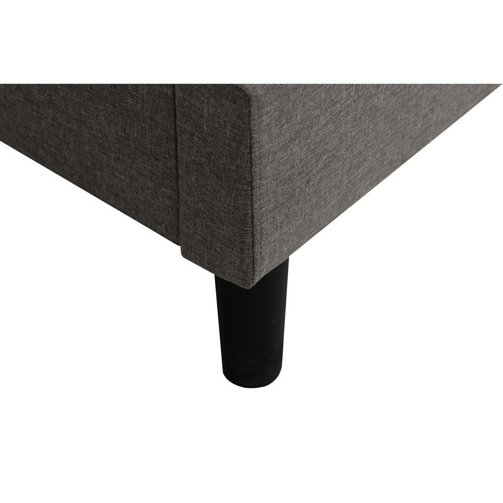 Benjara Rin Queen Size Platform Bed, Charcoal Gray Upholstery, Panel Headboard