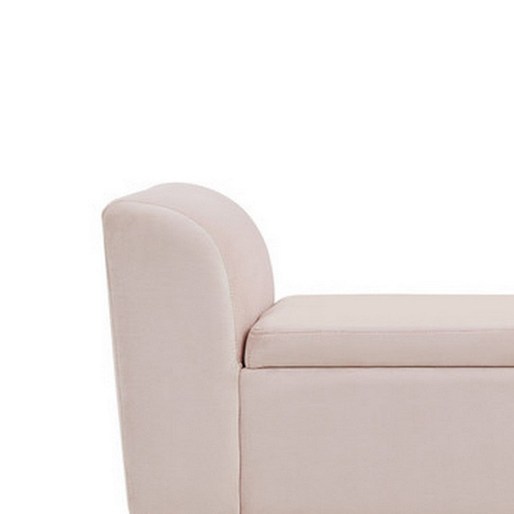 Benjara Cesar 55 Inch Ottoman Bench with Storage, Padded, Curved Arms, Pink Velvet