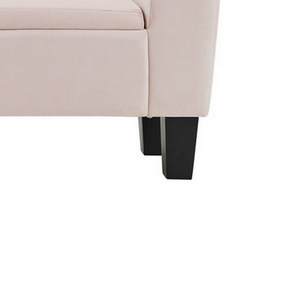 Benjara Cesar 55 Inch Ottoman Bench with Storage, Padded, Curved Arms, Pink Velvet