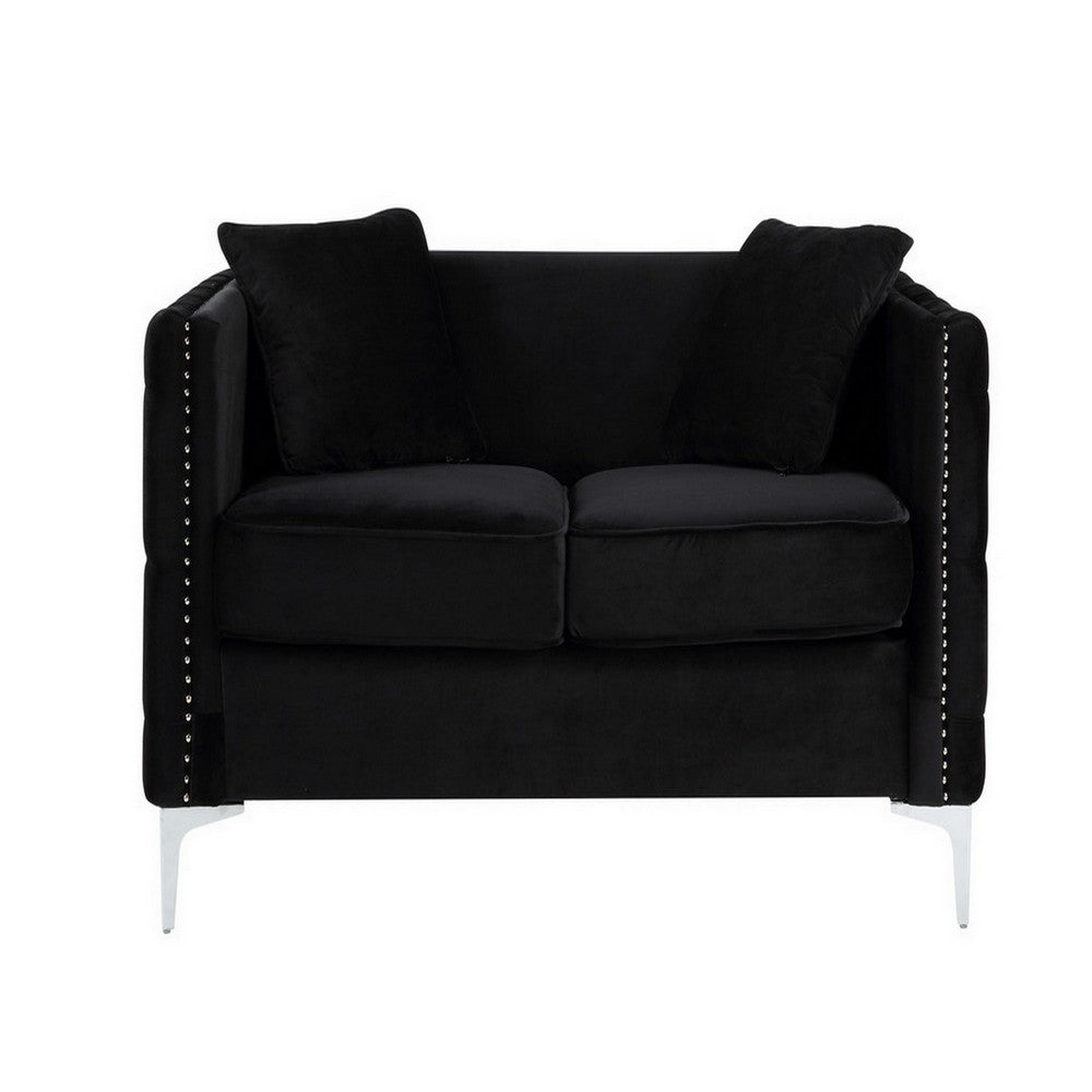 Benjara Zion 53 Inch Accent Loveseat, Handmade Nailhead Trim, Tufted, Black Velvet