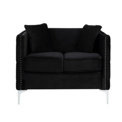 Benjara Zion 53 Inch Accent Loveseat, Handmade Nailhead Trim, Tufted, Black Velvet