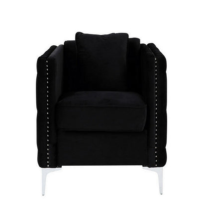Benjara Zion 34 Inch Accent Chair with Throw Pillow, Handmade Tufted, Black Velvet