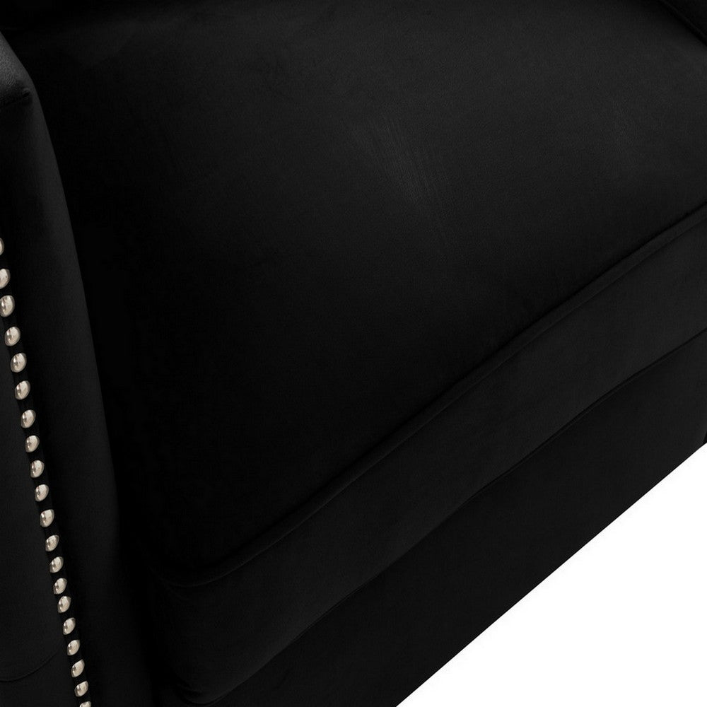 Benjara Zion 34 Inch Accent Chair with Throw Pillow, Handmade Tufted, Black Velvet