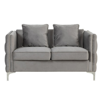Benjara Zion 53 Inch Accent Loveseat, Handmade Nailhead Trim, Tufted, Gray Velvet