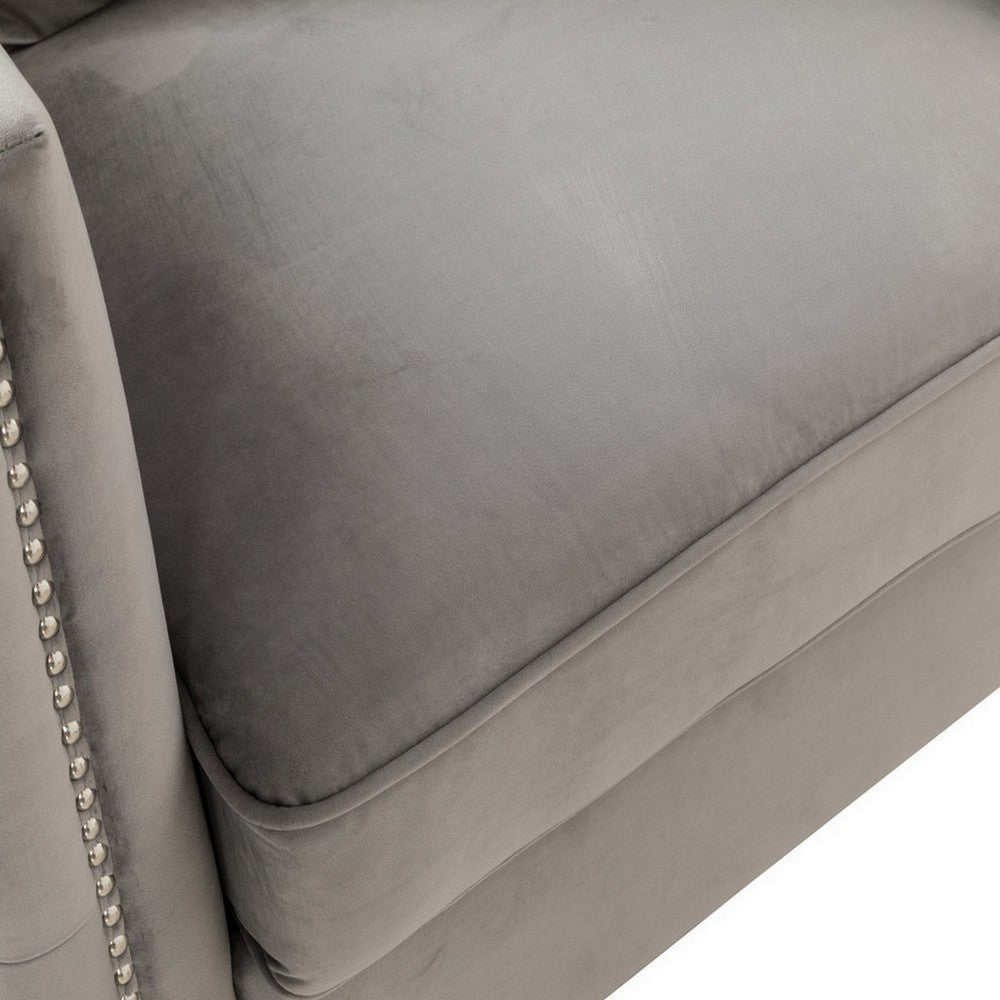 Benjara Zion 53 Inch Accent Loveseat, Handmade Nailhead Trim, Tufted, Gray Velvet
