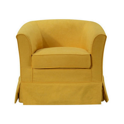 Benjara Lex 28 Inch Swivel Accent Chair, Yellow Fabric, Curved Track Back, Skirted