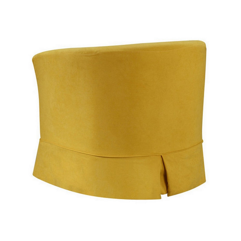 Benjara Lex 28 Inch Swivel Accent Chair, Yellow Fabric, Curved Track Back, Skirted