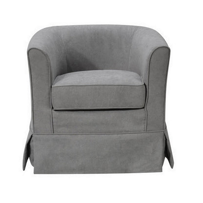 Benjara Lex 28 Inch Swivel Accent Chair, Light Gray Fabric, Curved Back, Skirted