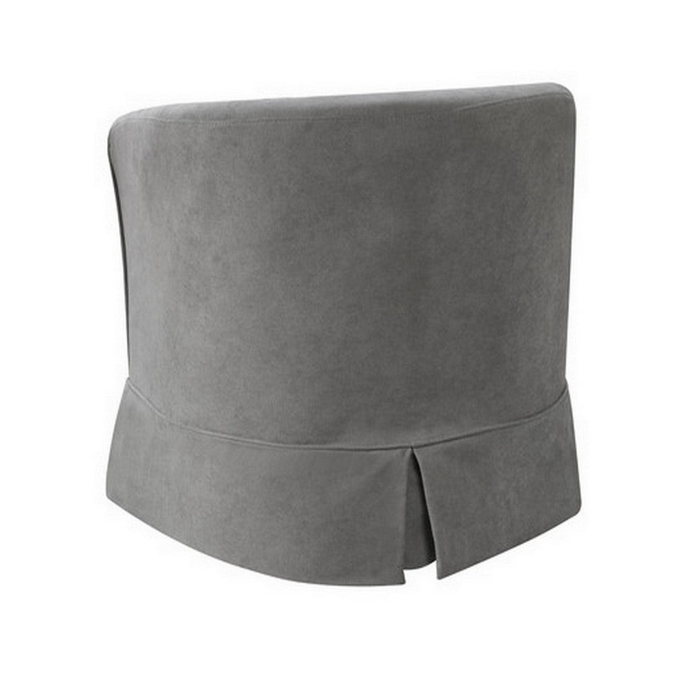 Benjara Lex 28 Inch Swivel Accent Chair, Light Gray Fabric, Curved Back, Skirted