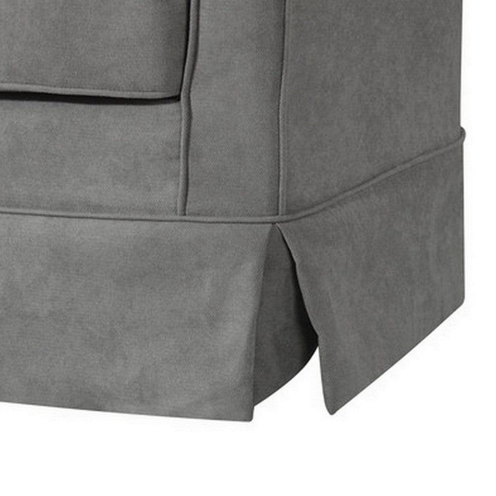 Benjara Lex 28 Inch Swivel Accent Chair, Light Gray Fabric, Curved Back, Skirted
