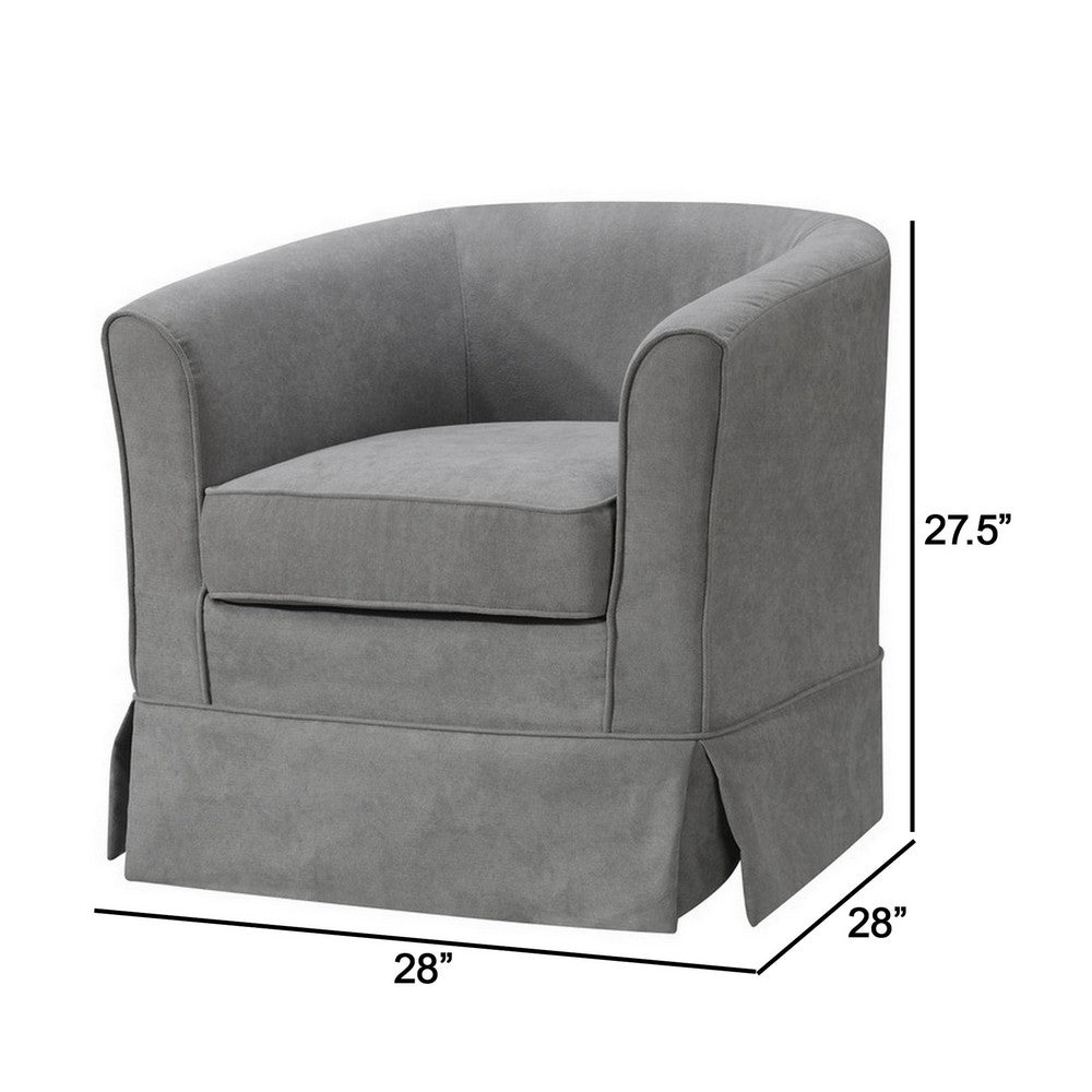 Benjara Lex 28 Inch Swivel Accent Chair, Light Gray Fabric, Curved Back, Skirted