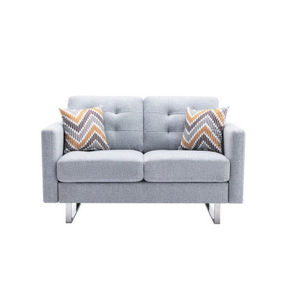 Benjara Caden 54 Inch Modern Loveseat with Side Pocket And 2 Pillows, Light Gray